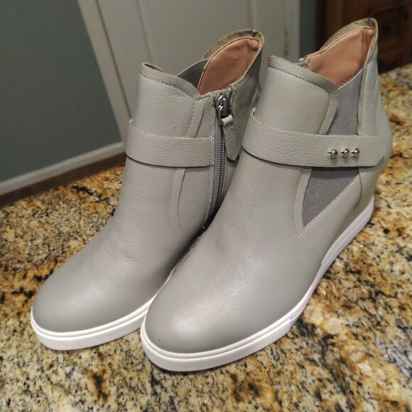 Linea Paolo Freshton High Top Leather Wedge Sneaker Ankle Bootie Gray Size 6.5 M - Picture 1 of 12